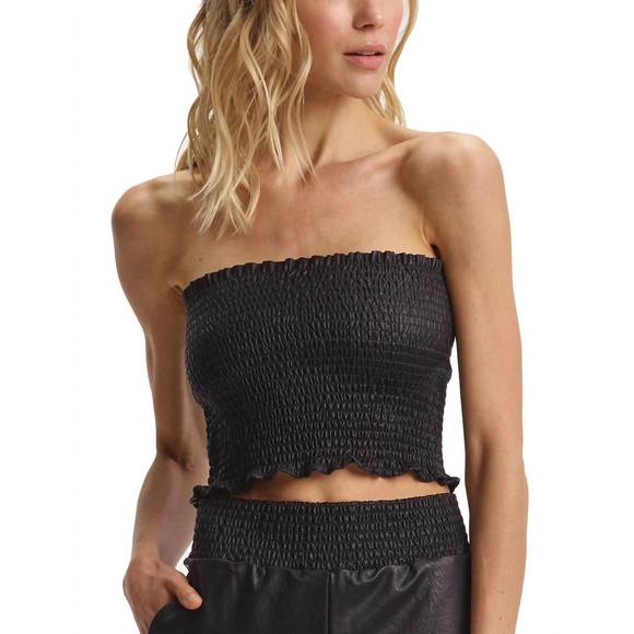 NEW COMMANDO faux leather smocked tube top in black - Picture 1 of 2